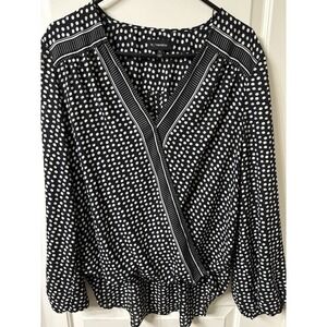 Preppy Office Core Women's Blouse Size XL Polka Dot Black White Long Sleeve